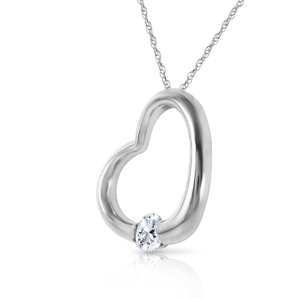 14K. SOLID GOLD HEART NECKLACE WITH NATURAL DIAMOND (White Gold)